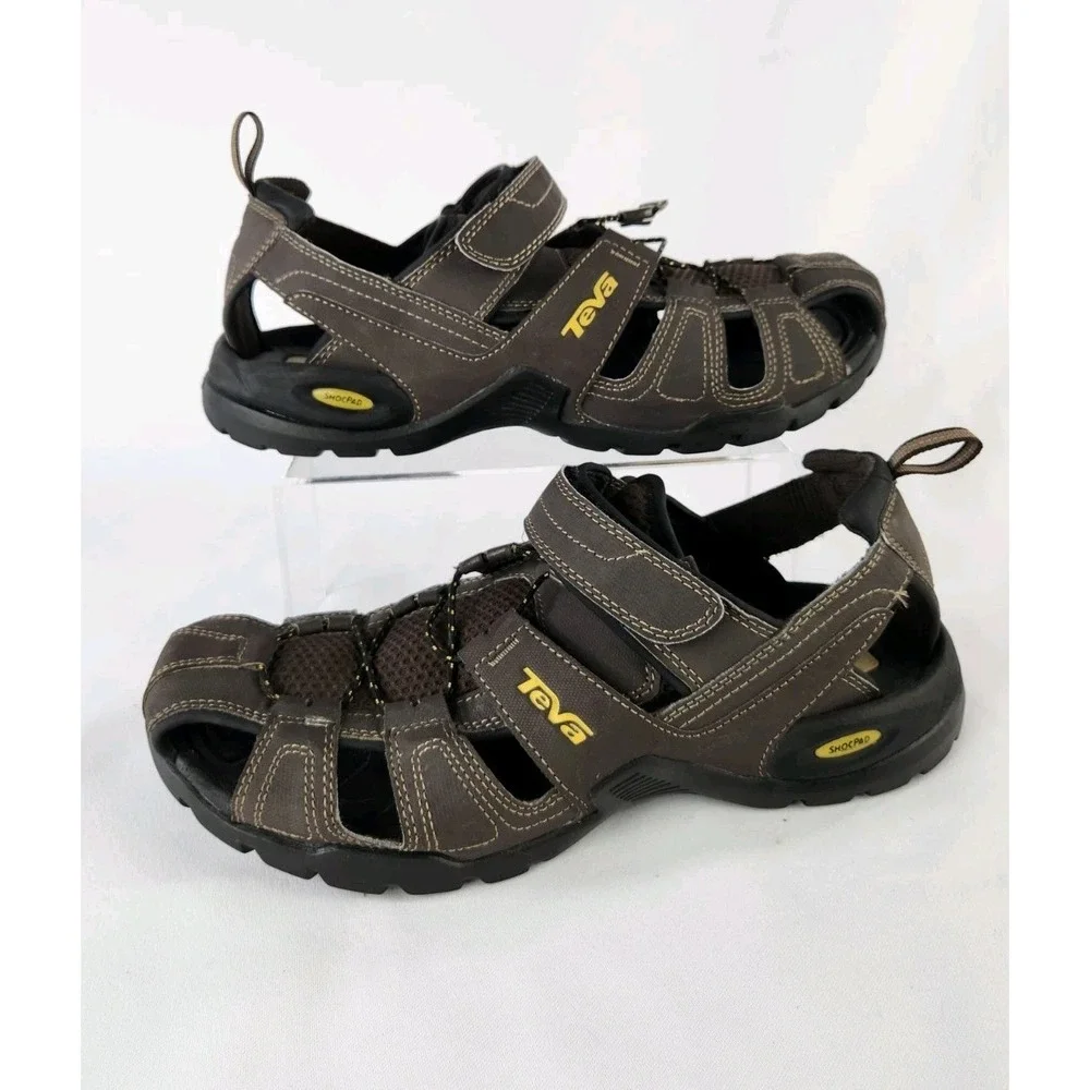 TEVA Men's Size 12 FOREBAY Brown Leather Fishing Water Hiking Sandals Shoes